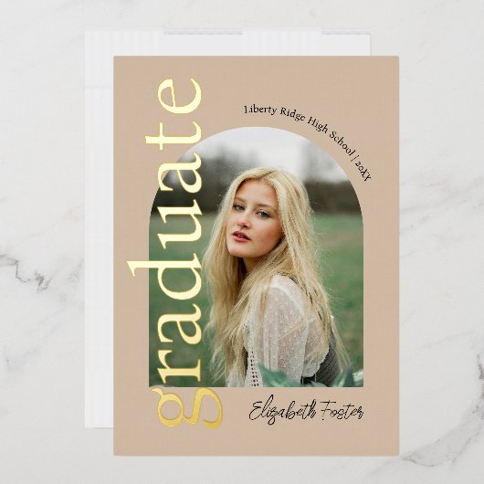 アーチモダン写真の卒業 箔招待状 (封筒)