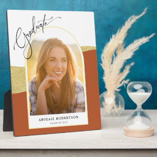 アーチモダン写真テラコッタ&金ゴールド卒業 フォトプラーク