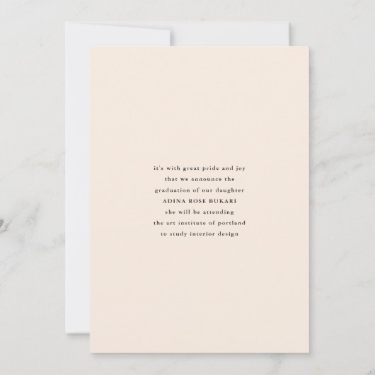 アーチモダン型フォトクリーム卒業発表 案内状 (裏面)