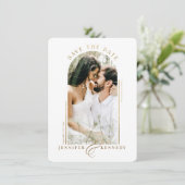 アーチモダン型フォトフレーム金ゴールド大理石バック セーブザデート (スタンド正面)