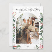 アーチモダン形写真レッドクリスマスカード シーズンカード (正面)