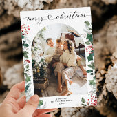 アーチモダン形写真レッドクリスマスカード シーズンカード