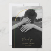 アーチモダン白黒金ゴールド結婚の写真 サンキューカード (正面)