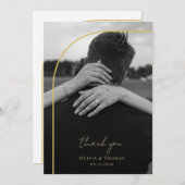 アーチモダン白黒金ゴールド結婚の写真 サンキューカード (正面/裏面)