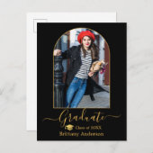 アーチモダン金ゴールドキャップ書道写真卒業 ポストカード (正面/裏面)