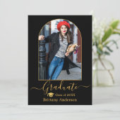 アーチモダン金ゴールドキャップ書道写真卒業 案内状 (スタンド正面)