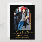 アーチモダン金ゴールドキャップ書道写真卒業 案内状 (正面/裏面)