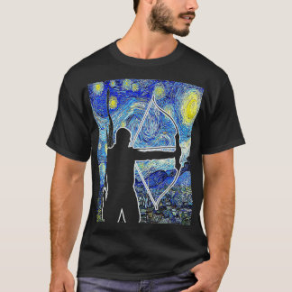 アーチャースターリーナイトバンゴッホボウ狩りアーチェリー Tシャツ