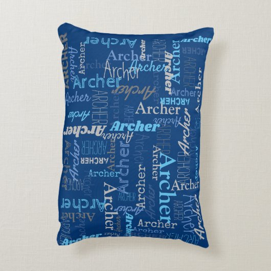アーチャーパーソナライズされたの名前の色合い（青と灰色） アクセントクッション (裏面(縦))