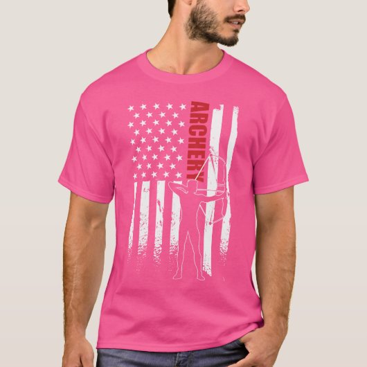 アーチャー米国国旗のアパレルアメリカ国旗のアーチェリー Tシャツ (正面)