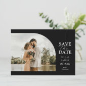 アーチユニーク型フォトカード日付の保存 – 黒 招待状 (スタンド正面)