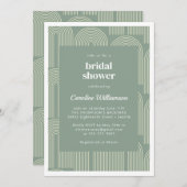 アーチラインモダンアートセージグリーンブライダルシャワー 招待状 (正面/裏面)