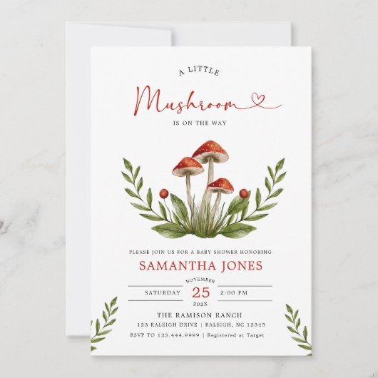 アーチリッモダントマッシュルームベイビーシャワー 招待状 (正面)