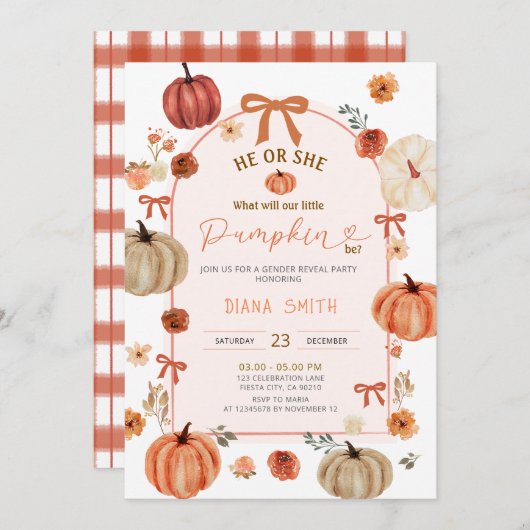 アーチリボン弓リトルカボキンジェンダーの表示 招待状 (正面/裏面)