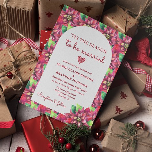 アーチレッドポインセティアフラットクリスマ結婚ス 招待状