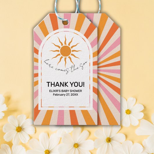 アーチレトロここ来ザソンベイビーシャワー ギフトタグ