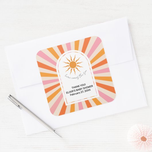 アーチレトロここ来ザソンベイビーシャワー スクエアシール (封筒)