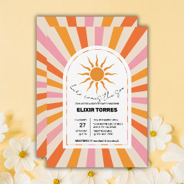 アーチレトロここ来ザソンベイビーシャワー 招待状