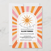 アーチレトロ ここに息子がやってくる ベビーシャワー 招待状 (正面)