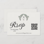 アーチローレルリースモノグラムQRコードRSVPオンライン 出欠カード (正面/裏面)