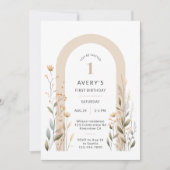 アーチワイルドフラワーファースト誕生日招待状 招待状 (正面)