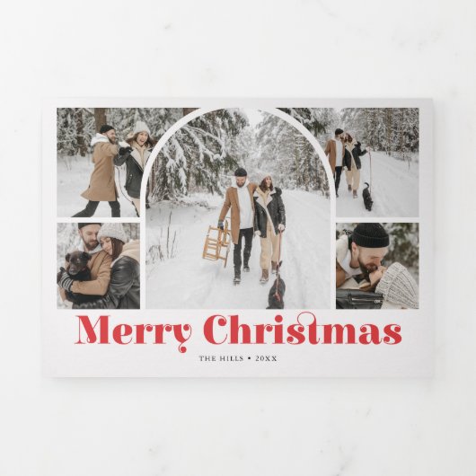 アーチヴィンテージメリークリスマスアイボリーフォトトリフォールド 三つ折りクリスマスカード (カバー)