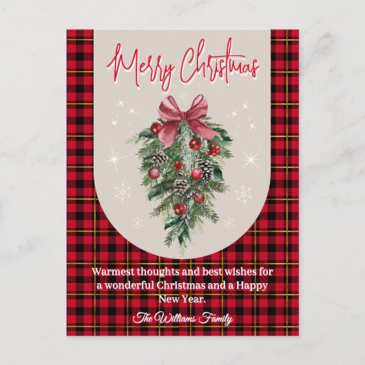アーチヴィンテージ松の赤い水牛のプレイクリスマス ポストカード (正面)