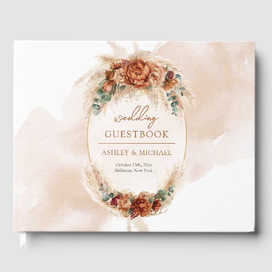 アーチ人気があるテラコッタ深い赤フローラユーカリ ゲストブック (正面)