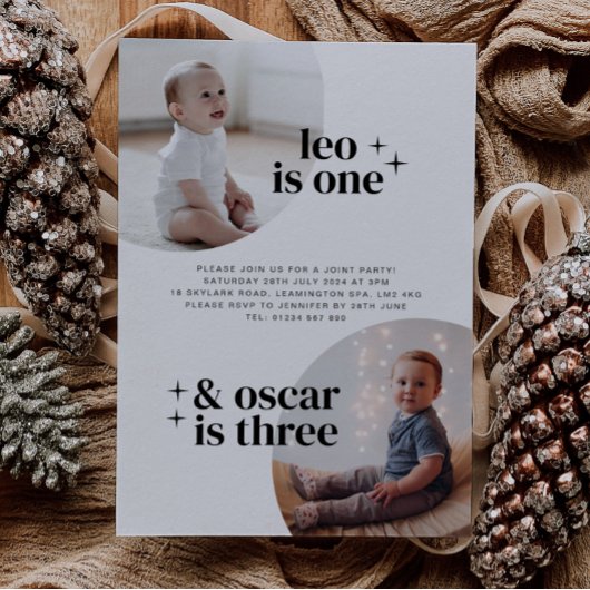 アーチ付き共同男子誕生日招待状 招待状