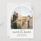 アーチ写真の書道結婚式の日付を保存 招待状 (正面)