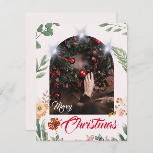 アーチ写真エレガントタイポグラフィメリークリスマス シーズンカード (正面/裏面)