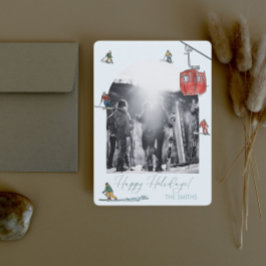 アーチ写真スキーのハッピーホリデーカード 招待状