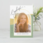 アーチ写真セージグリーン&金ゴールド卒業パーティー 招待状 (スタンド正面)