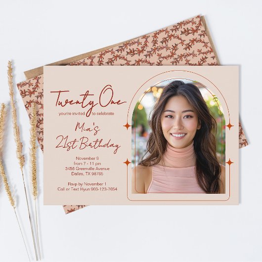 アーチ写真テンプレートサボスつる植物ボホ21st誕生日 招待状