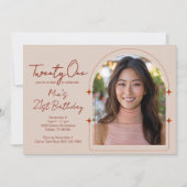 アーチ写真テンプレートサボスつる植物ボホ21st誕生日 招待状 (正面)