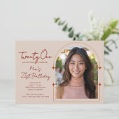 アーチ写真テンプレートサボスつる植物ボホ21st誕生日 招待状 (スタンド正面)