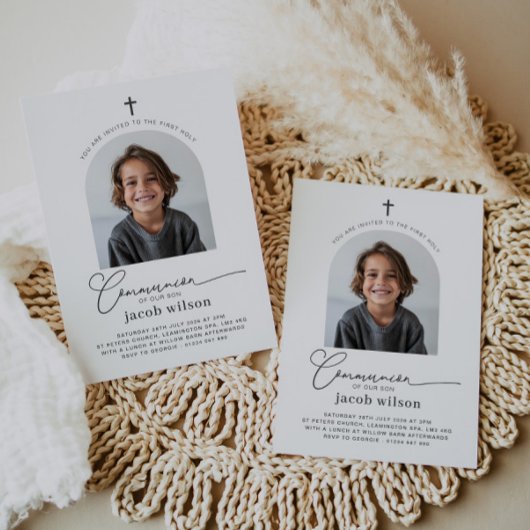 アーチ写真ファースト・コミュニオンボーイ招待状 招待状