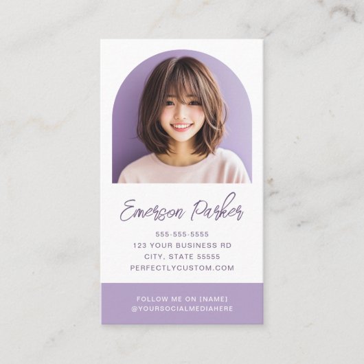 アーチ写真フレッシュとトレンディー紫または任意の色 名刺 (正面)