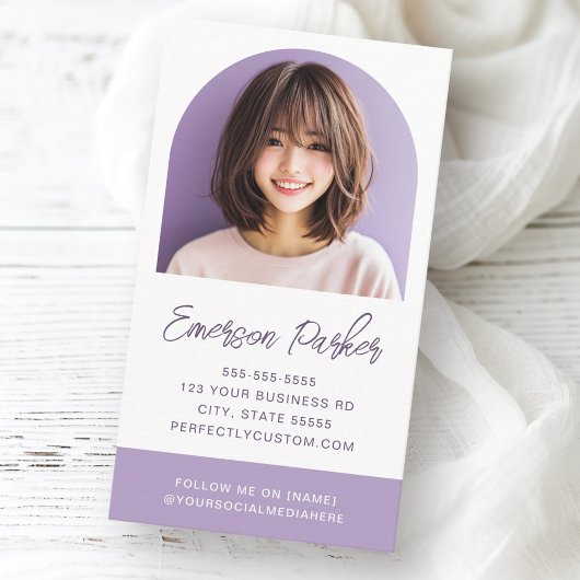 アーチ写真フレッシュとトレンディー紫または任意の色 名刺