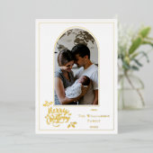 アーチ写真メリークリスマスとホリーの白いFo 箔シーズンカード (立ち正面)