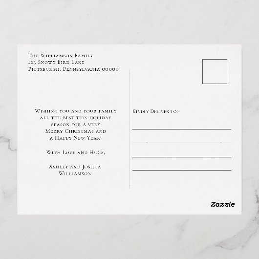 アーチ写真メリークリスマスとホリーオンホワイト 箔シーズンポストカード (裏面)