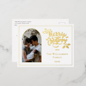 アーチ写真メリークリスマスとホリーオンホワイト 箔シーズンポストカード (正面/裏面)