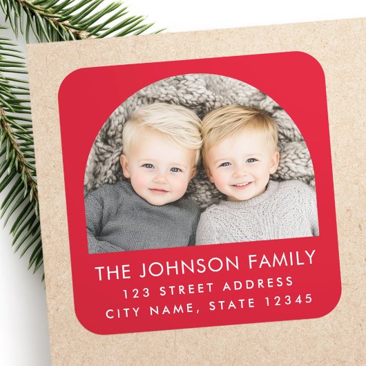 アーチ写真モダントレンディー赤差出人住所 スクエアシール