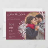 アーチ写真 ボタニカル 葉 バーガンディ 横 セーブザデート (正面)