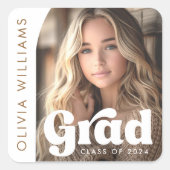 アーチ写真 白 レトロ 卒業証 スクエアシール (正面)