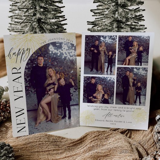 アーチ写真 花火 ハッピー・ニュー・イヤー ホリデーカード 招待状