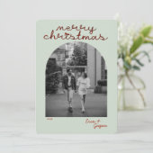 アーチ写真:赤い弓メリークリスマスカード 招待状 (スタンド正面)