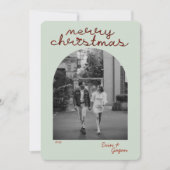 アーチ写真:赤い弓メリークリスマスカード 招待状 (正面)