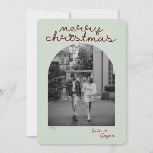 アーチ写真:赤い弓メリークリスマスカード 招待状 (正面)