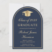 アーチ写真 青 金 卒業発表 招待状 (正面)